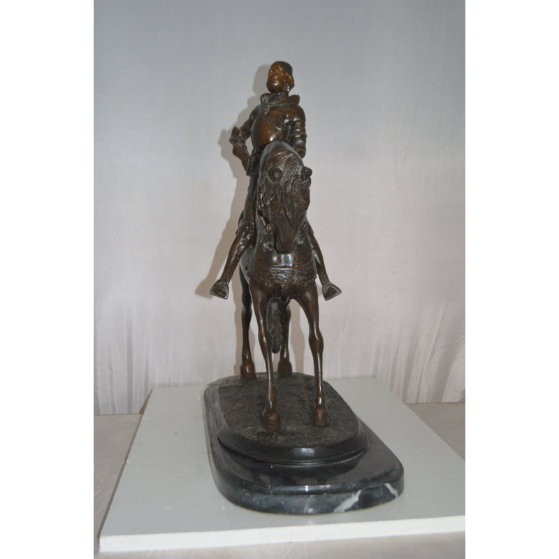 Bronze Man on Horse Statue with Marble Base