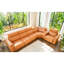 Canapé d'angle confortable 6 pièces en cuir brun avec fauteuil inclinable électrique et rangement, style moderne et respirant, idéal pour le salon.