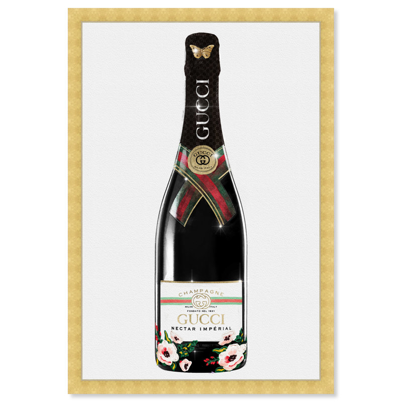 «Italian Mod Champagne - Floater Frame», impression, Papier avec cadre doré, H 36 po x l 24 po x P 1,75 po