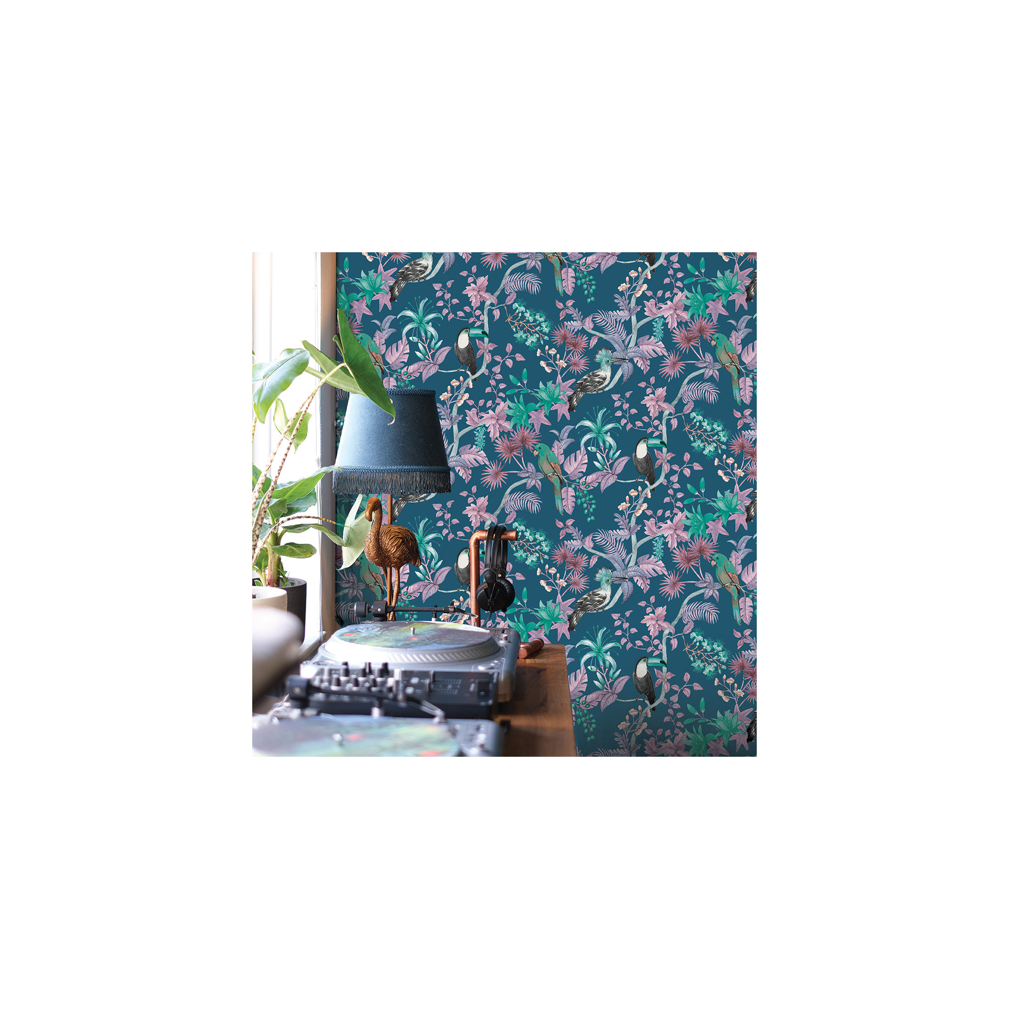 Birds of Paradise Peel and Stick Wallpaper, Blue