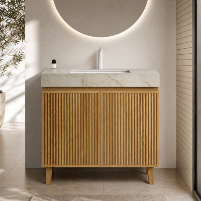 Meuble-lavabo autoportant de 91 cm avec lavabo en céramique encastré