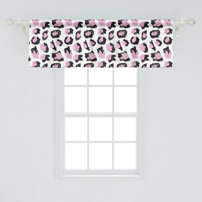 Pale Pink and Charcoal Grey Leopard Print Satin Valance