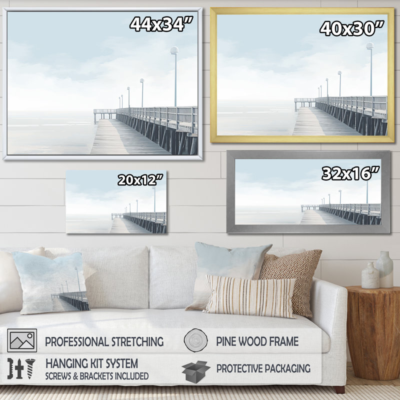 Rathbone - plage et océan, art mural sur toile, Cadre simple argenté, H 24 po x l 32 po x P 1 po