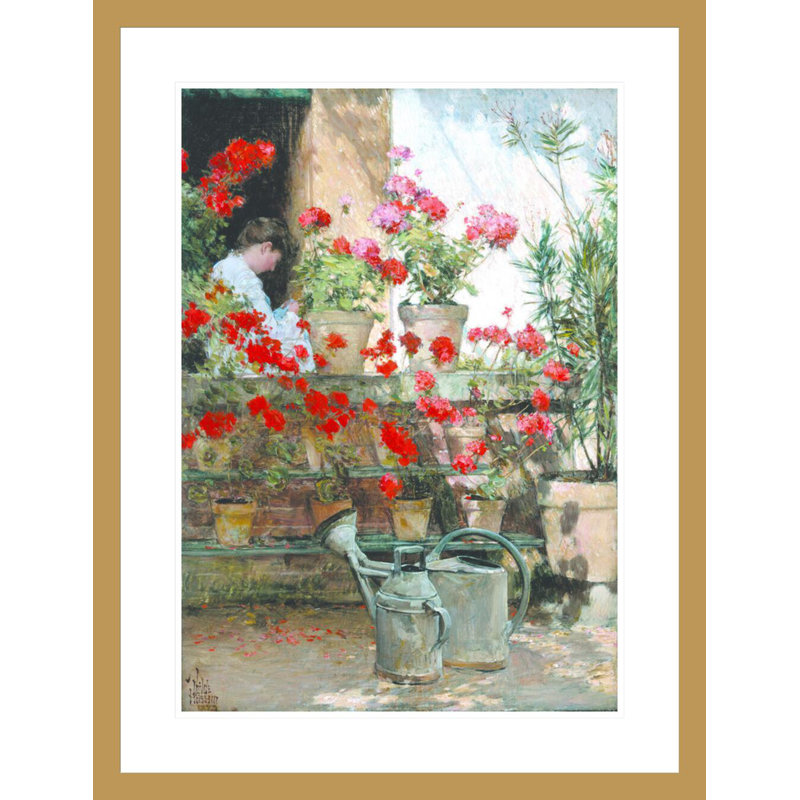 «Geraniums» par Childe Hassam - impression giclée encadrée, H 29,5 po x l 22,6 po
