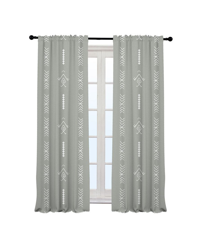 Boho Pattern Lined Single Panel Curtain, 140cm Width x 225cm Drop, Grey