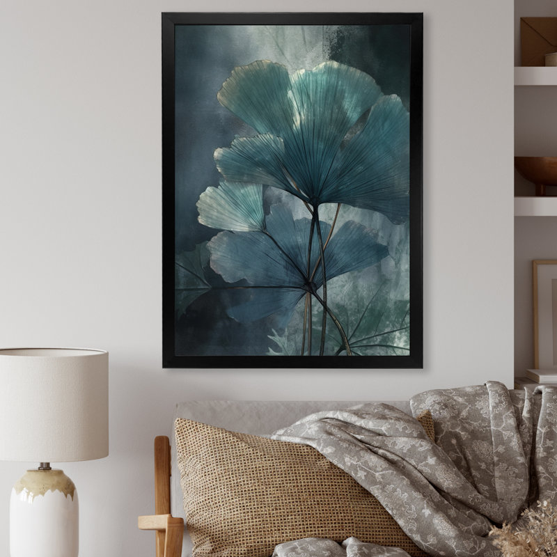 Feuilles de palmier tropical Ginkgo I - impression, Cadre photo noir, H 20 po x l 12 po x P 1 po