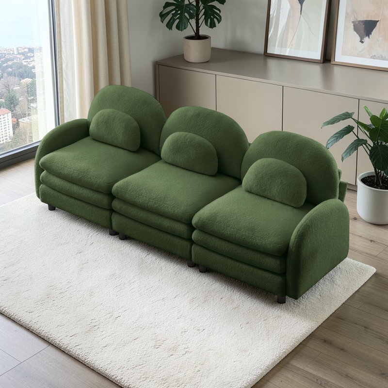 Canapé 3 places Genveve Teddy, H 35,4 po x l 98,2 po x P 33,8 po, Vert