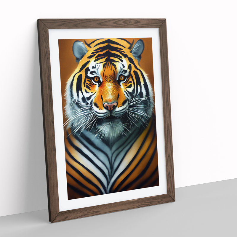 Portrait Of A Tiger No.3 - Wall Art, Walnut Framed, White, 34cm H x 25cm W