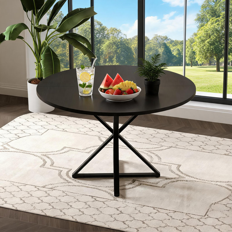 Dining Table with Iron Base, Natural Wood / Black