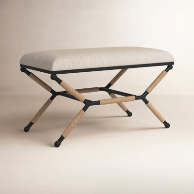 Pippa 36" Metal Upholstered Backless Campaign Bench with Rope Detail
