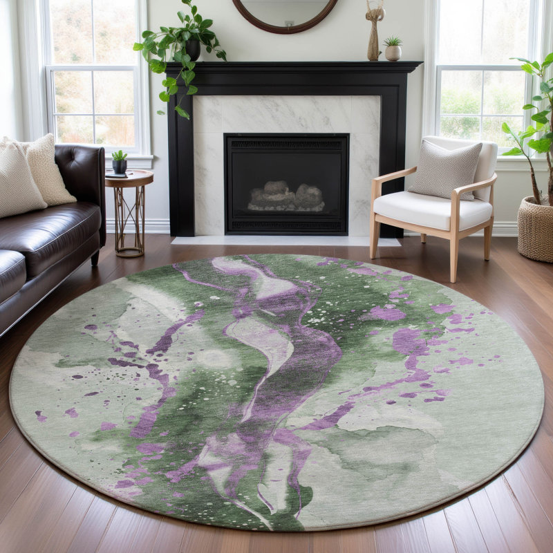 Premium Machine Washable Elize AMF1523 Abstract Rug, Round 8'