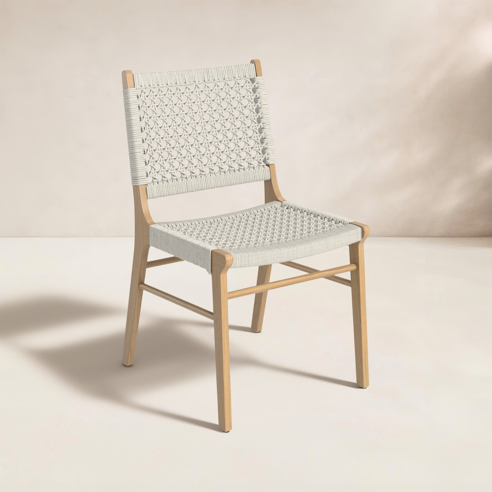Umbria Patio Side Chair, Natural Teak, Ivory Rope