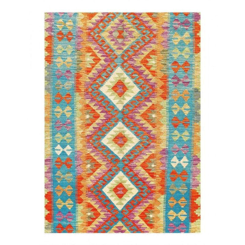 Tapis oriental bleu / rose en laine / coton 3 pi 11 po x 6 pi 11 po Oriental