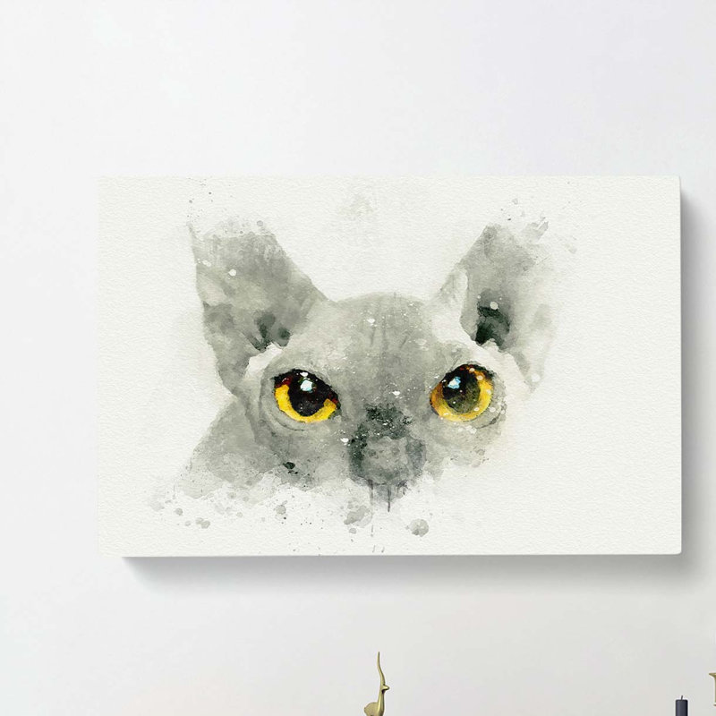 Sphynx Cat With Amber Eyes In Abstract - Wrapped Canvas Painting, 35cm H x 50cm W x 3cm D