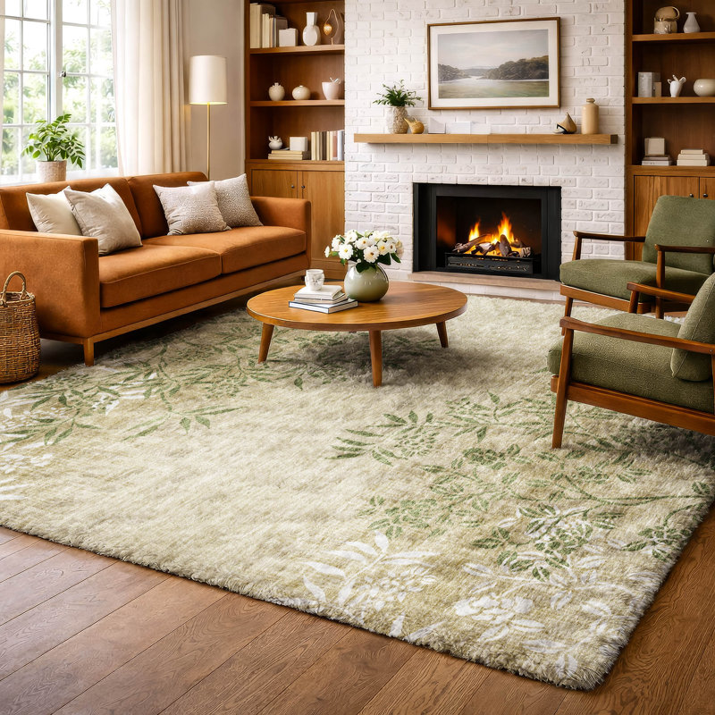 Tapis à poil long de qualité supérieure lavable à la machine ADS673, Kaki, 5 pi x 7 pi 6 po