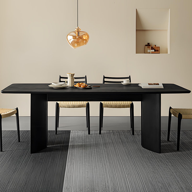 Table de salle à manger noire en bois massif, H 29,5 po x L 86,6 po x l 31,8 po