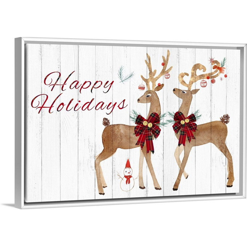 «Holiday Deers», reproduction d'art textuel sur toile, Cadre blanc, H 34 po x l 50 po x P 1,75 po