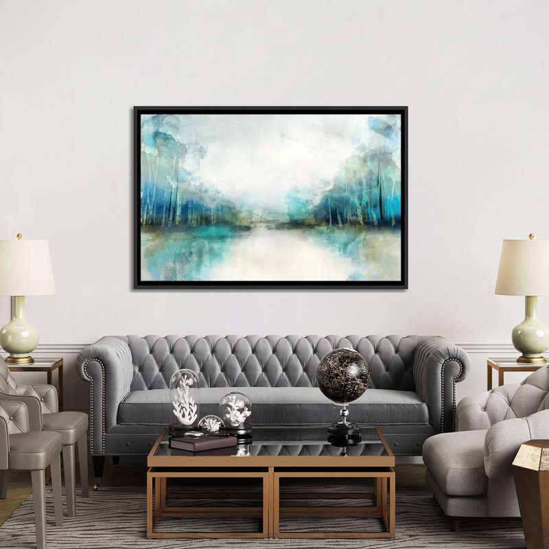 «Subtle Horizon» par PI Galerie - reproduction, H 18 po x l 26 po x p 1,5 po, Toile avec cadre noir, Pas de tapis