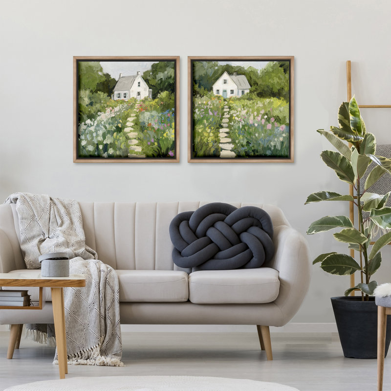 Ensemble de 2 toiles flottantes Cottage, sur une colline, design par Victoria Barnes, H 25 po x l 25 po