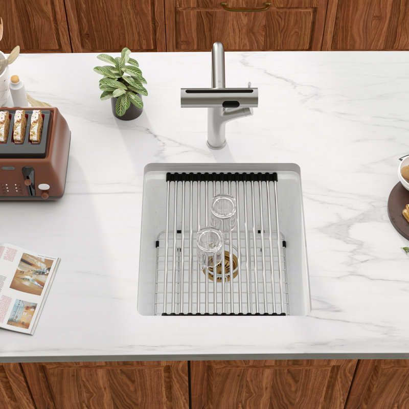 L 17 po x l 19 po Composite quartz encastré sous le comptoir, White, 17"W x 19"D