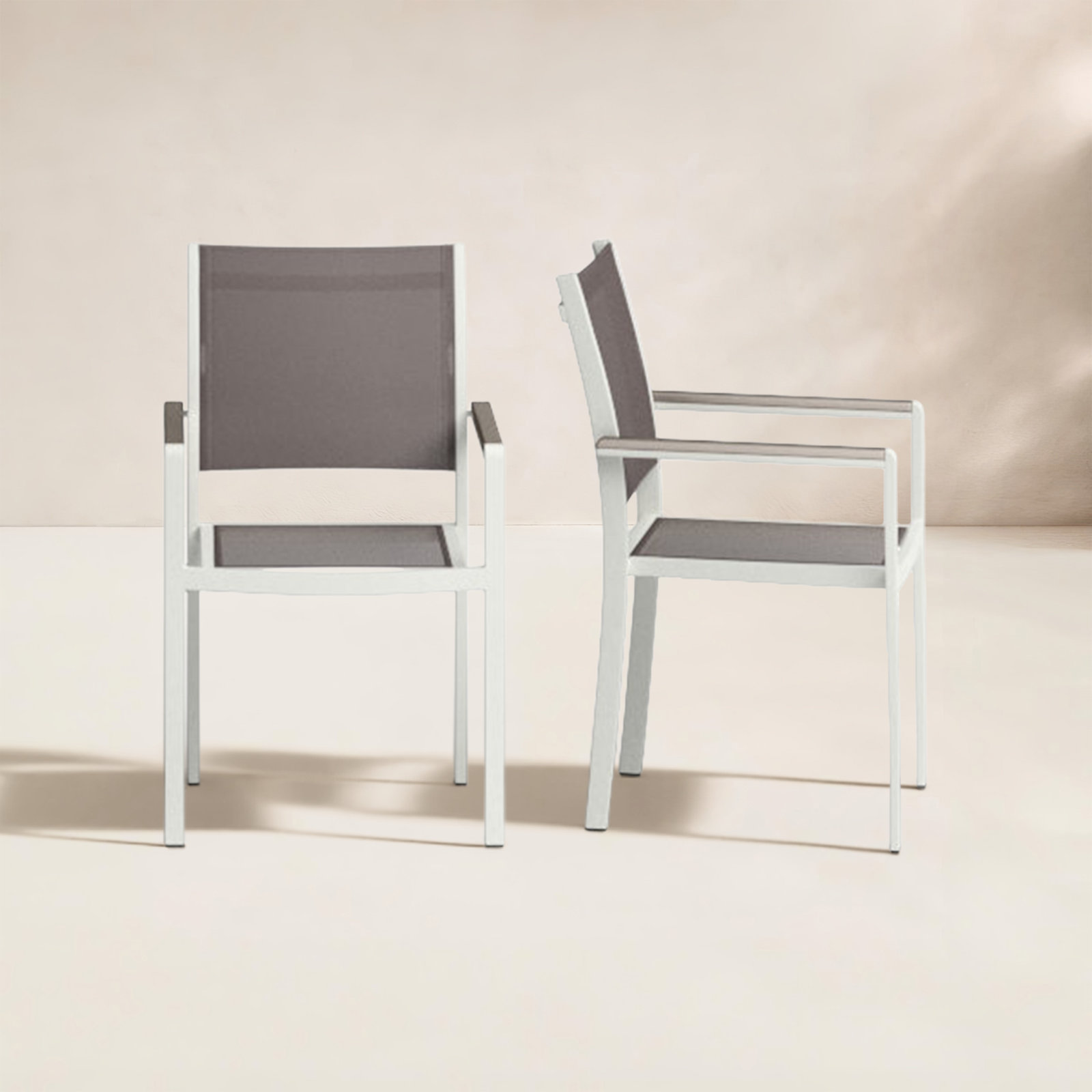 Devan Stackable Patio Armchair, White/Gray