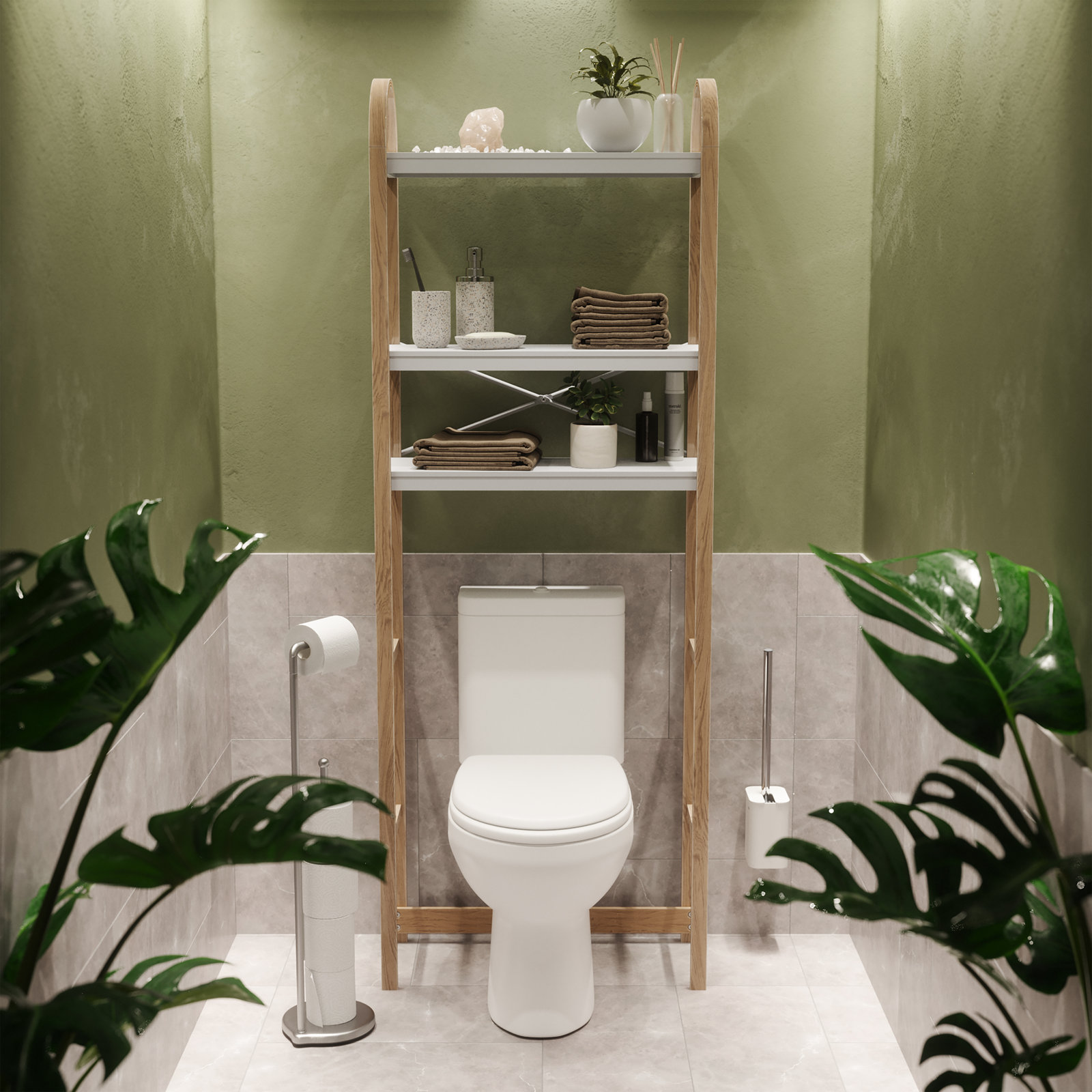 Solid Wood Over-The-Toilet Storage, White/Natural