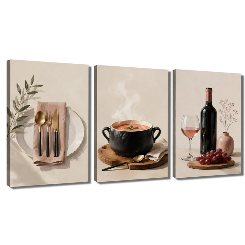 Tableau à 3 panneaux, nature morte pour cuisine et salle à manger, impression sur toile tendue pour salon, 12 * 18 pouces * 3