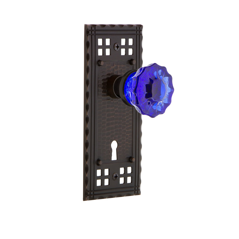 Assiette artisanale avec trou de serrure décoratif et bouton de porte en cristal cobalt, Bronze intemporel