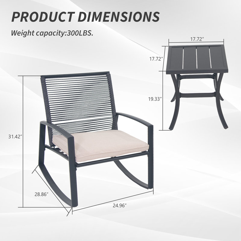 Ensemble de conversation bistro en métal pour 2 personnes, Gris
