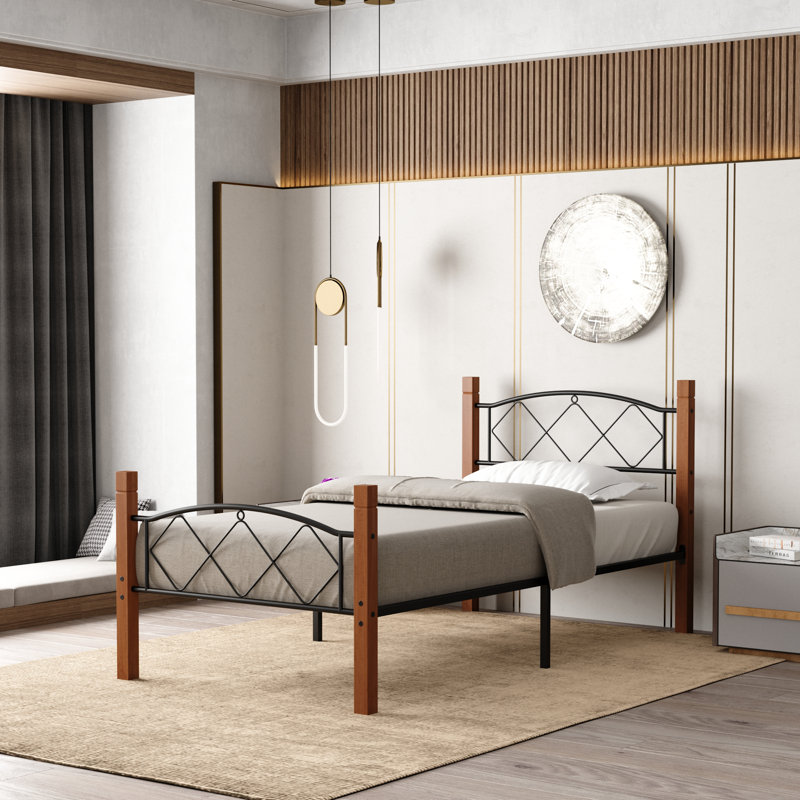 Ensemble de 2 lits simples, en bois massif, avec structure en métal
