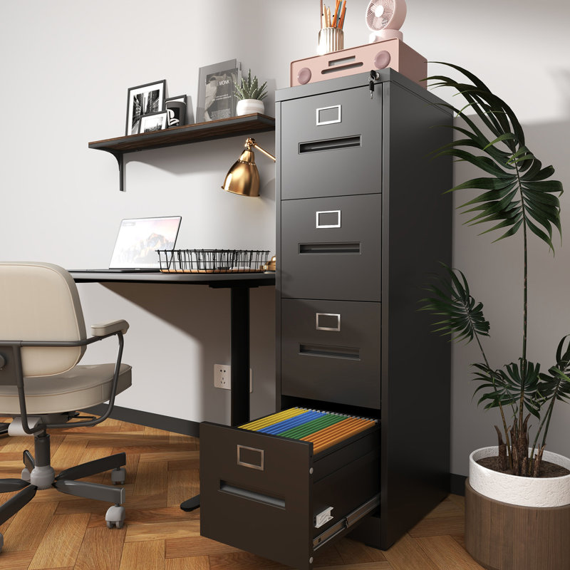 4 Drawer Metal Vertical File Cabinet For Home Office, Locked, A4 Legal/Letter Storage, High - Quality Finish, Waterproof Surface, Easy Organization Drawer, Cabinet, Quiet Slide, Quick Assembly