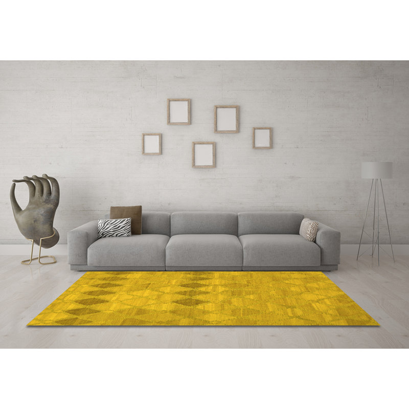 Tapis contemporains jaunes lavables à la machine 766, Rond 3 pi
