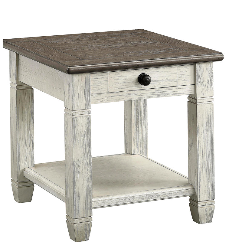 Table de bout Verduzco 24 "deux tons gris antique avec tiroir de rangement et tablette ouverte, Gris, Blanc antique