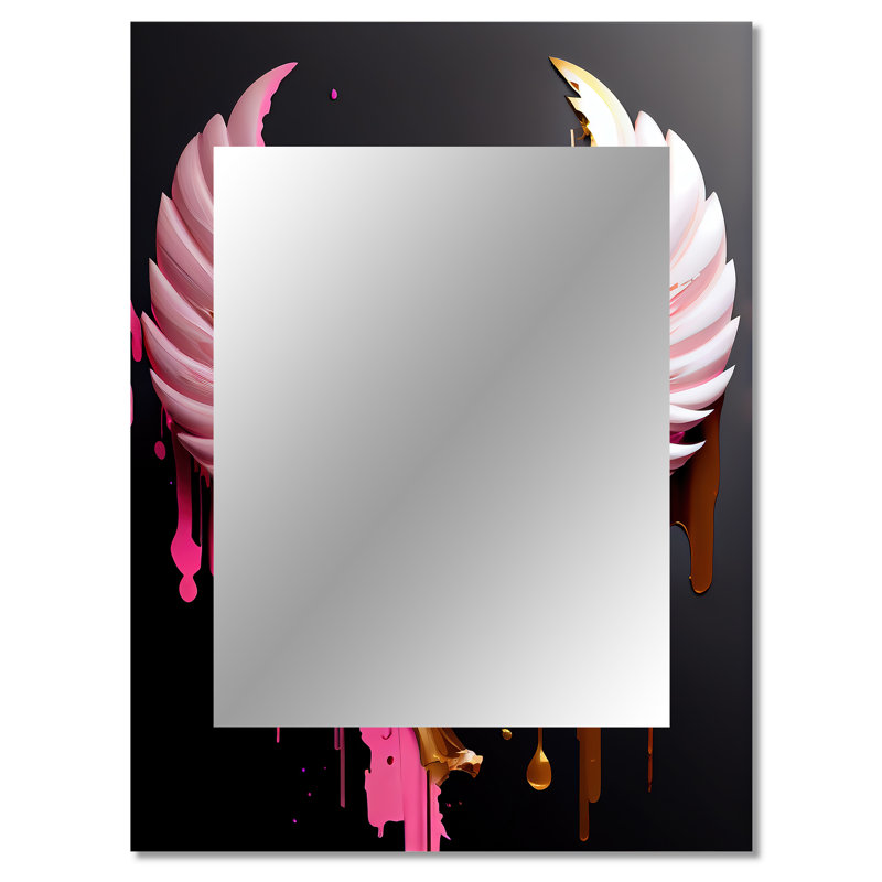 Pink,Gold And Black Angel Wings I - Wings Angel Wall Mirror, Gold Decorative Mirror, Printed Metal Art, 40" x 30"