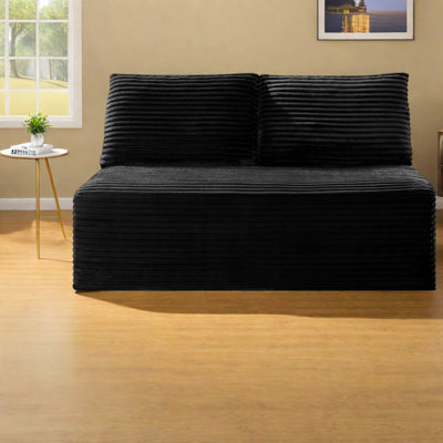 Causeuse à compression 2 places en velours côtelé noir moderne pour petite maison