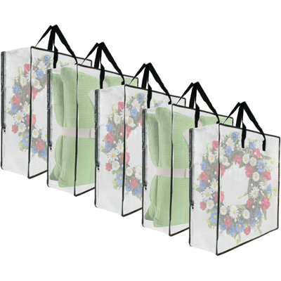 5 Pack 25 Gallon Clear Wreath Storage Bags, Heavy Duty Zippered Moving Totes with Reinforced Handles for Holiday Decor Bedding