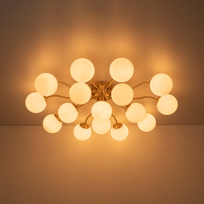 Honniball Frosted Glass Globe Sputnik Semi-flush Mount, 16 Lights, Gold