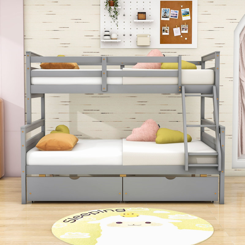 Lit superposé simple en bois 2 tiroirs Byron, Gris