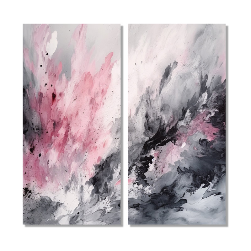 «Evolving In Pink Grey», art mural rose, H 32 po x l 32 po, Toile tendue, Ne s’applique pas