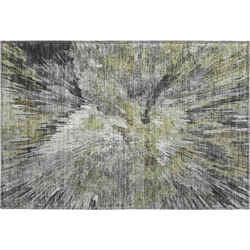 Premium Machine Washable Mayfield AMF2283 Abstract Rug, 1'8" x 2'6", Fern