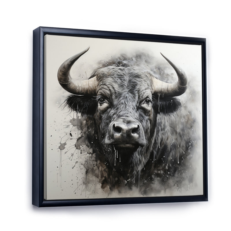 Buffalo gris murmure de la sagesse, Cadre flottant noir, H 16 po x l 16 po x P 1 po
