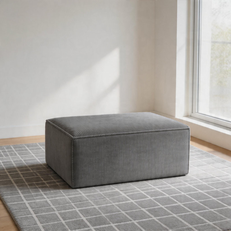 29.5" Corduroy Modular Fabric Foam Ottoman No Assembly Required, Gray