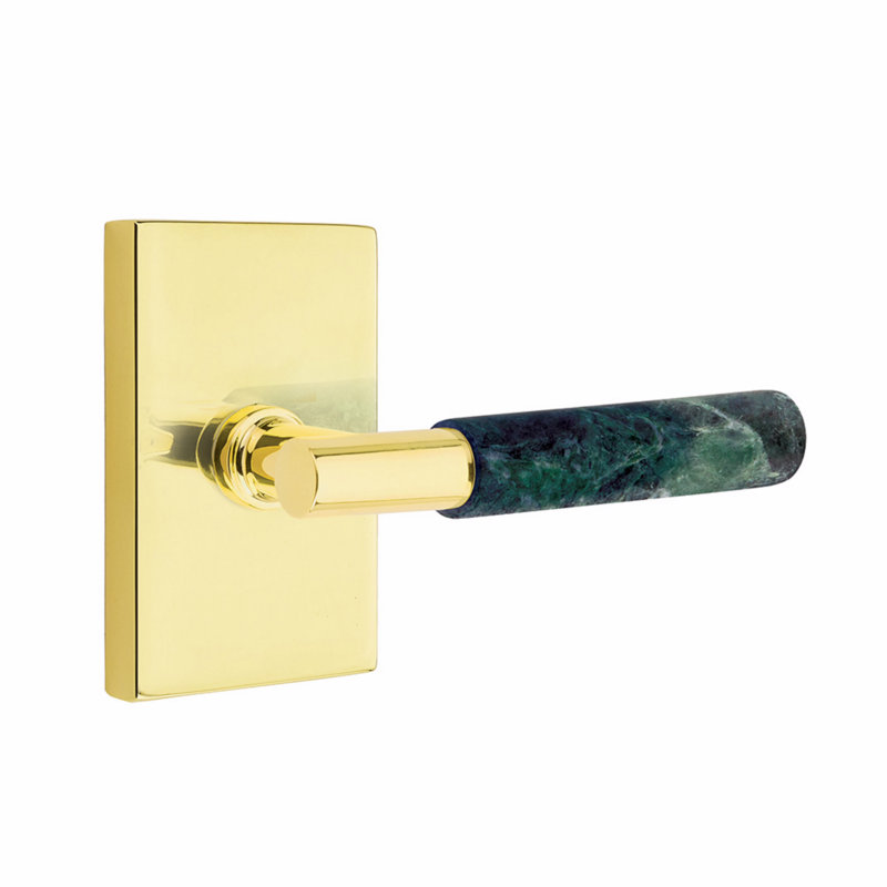 Ensemble de leviers d'intimité Emtek Select, moderne Rosette, tige en T, CF, Laiton non laqué / poignée en marbre vert