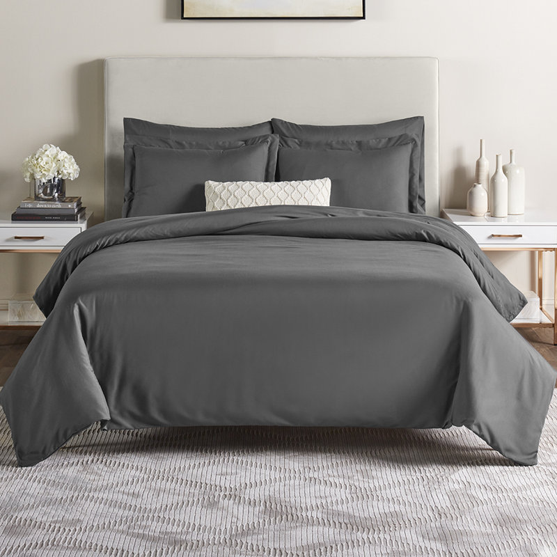 Ensemble de housse de couette en microfibre 5 pièces , gris, Housse de couette double / double