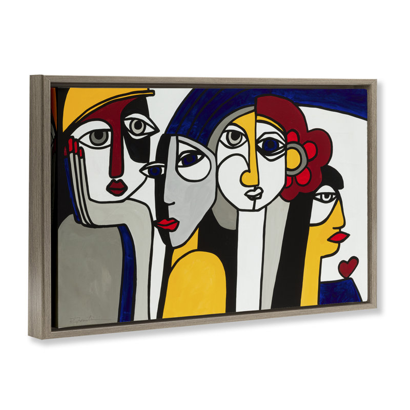 Cadre flottant Portrait de teintes primaires, design par Ruth Fromstein, Cadre flottant orme Montalcino, H 21 po x l 31 po