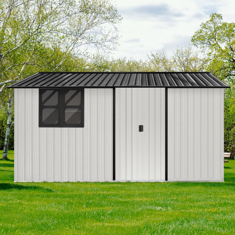Metal sheds with window and sliding door, White+Black