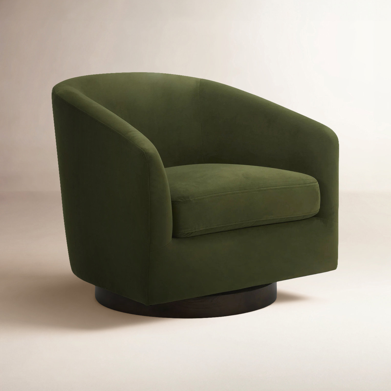 Bennett Linen Swivel Barrel Chair, Bella Forest Performance Velvet
