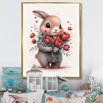 «Bunny Love Holding Flowers I», reproduction sur toile