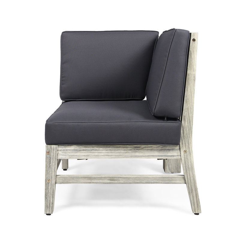 Chaise d'angle grise - chaise d'extérieur en bois avec coussins de dossier à eau et fabrication solide pour la détente
