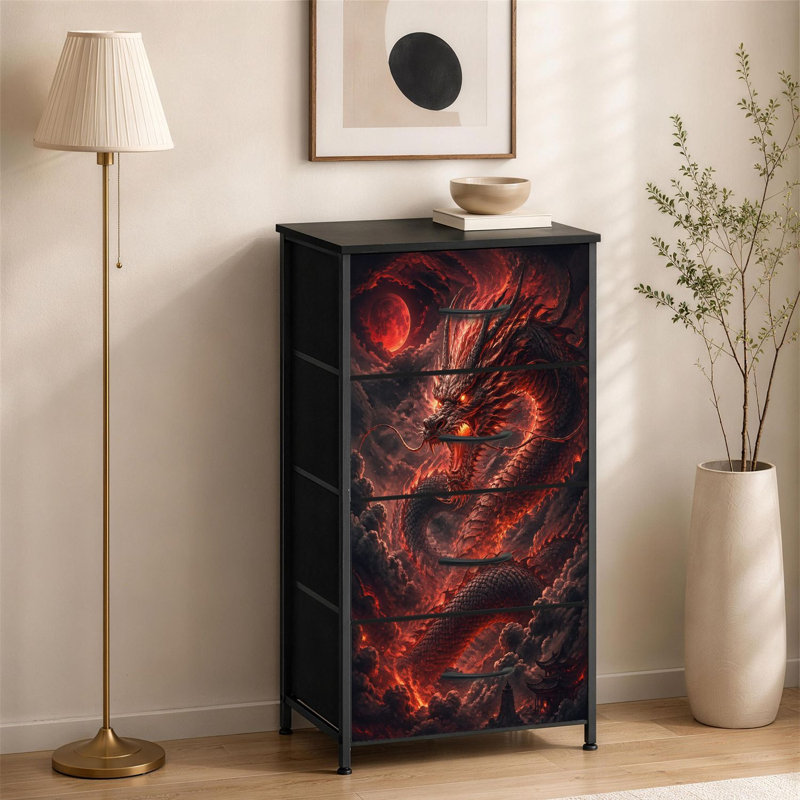 Commode à 4 tiroirs pour chambre à coucher Majestic Fiery Green Dragon